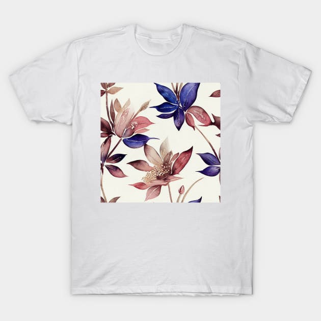 Floral Dusty Pink and Royal Blue Purple Watercolor T-Shirt by VintageFlorals